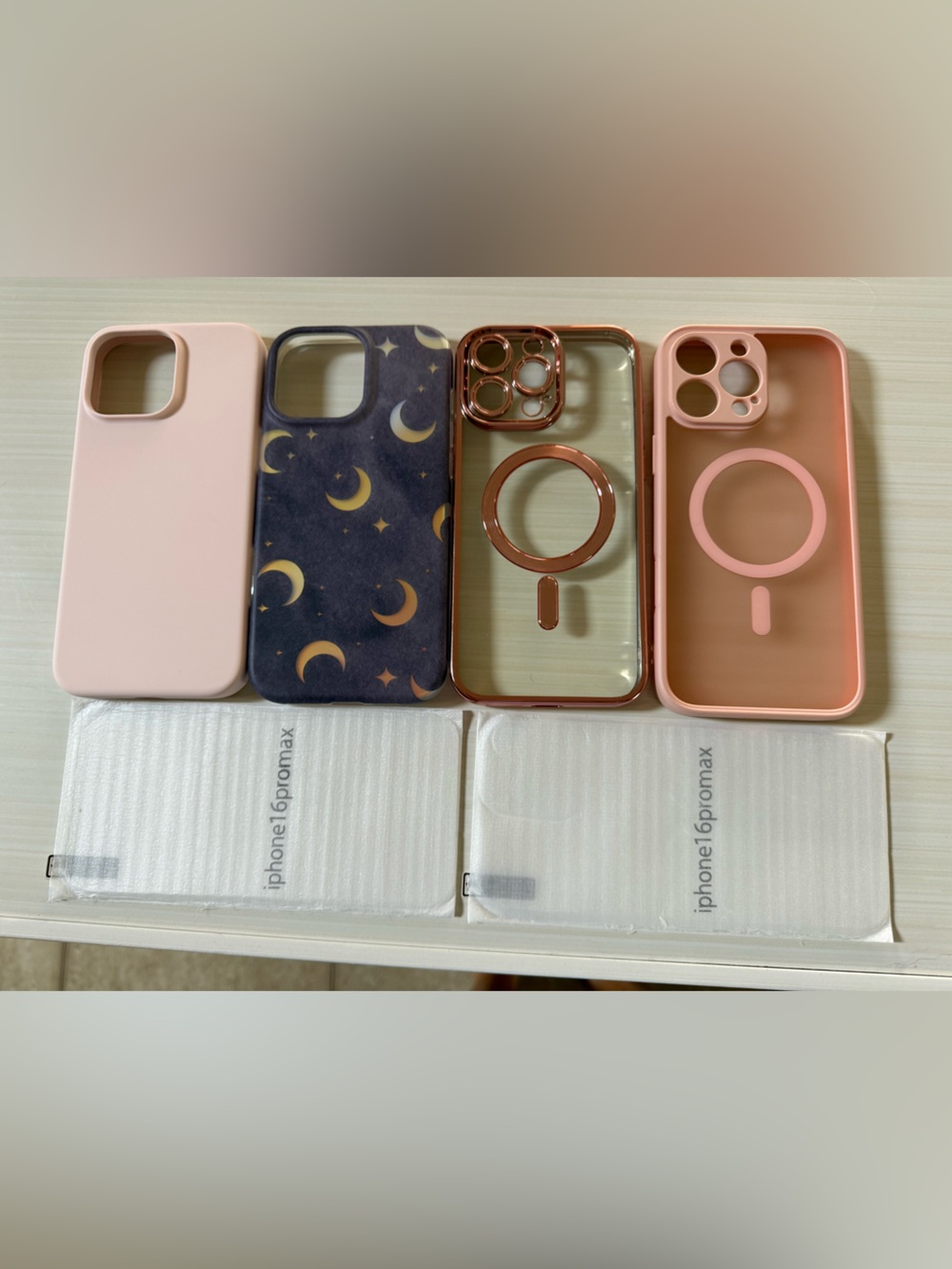 iPhone 16 Pro Max Compatible Pink & Navy Moon Case Bundle